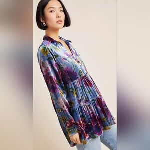 Maeve By Anthropologie Reverie Tiered Velvet Tunic